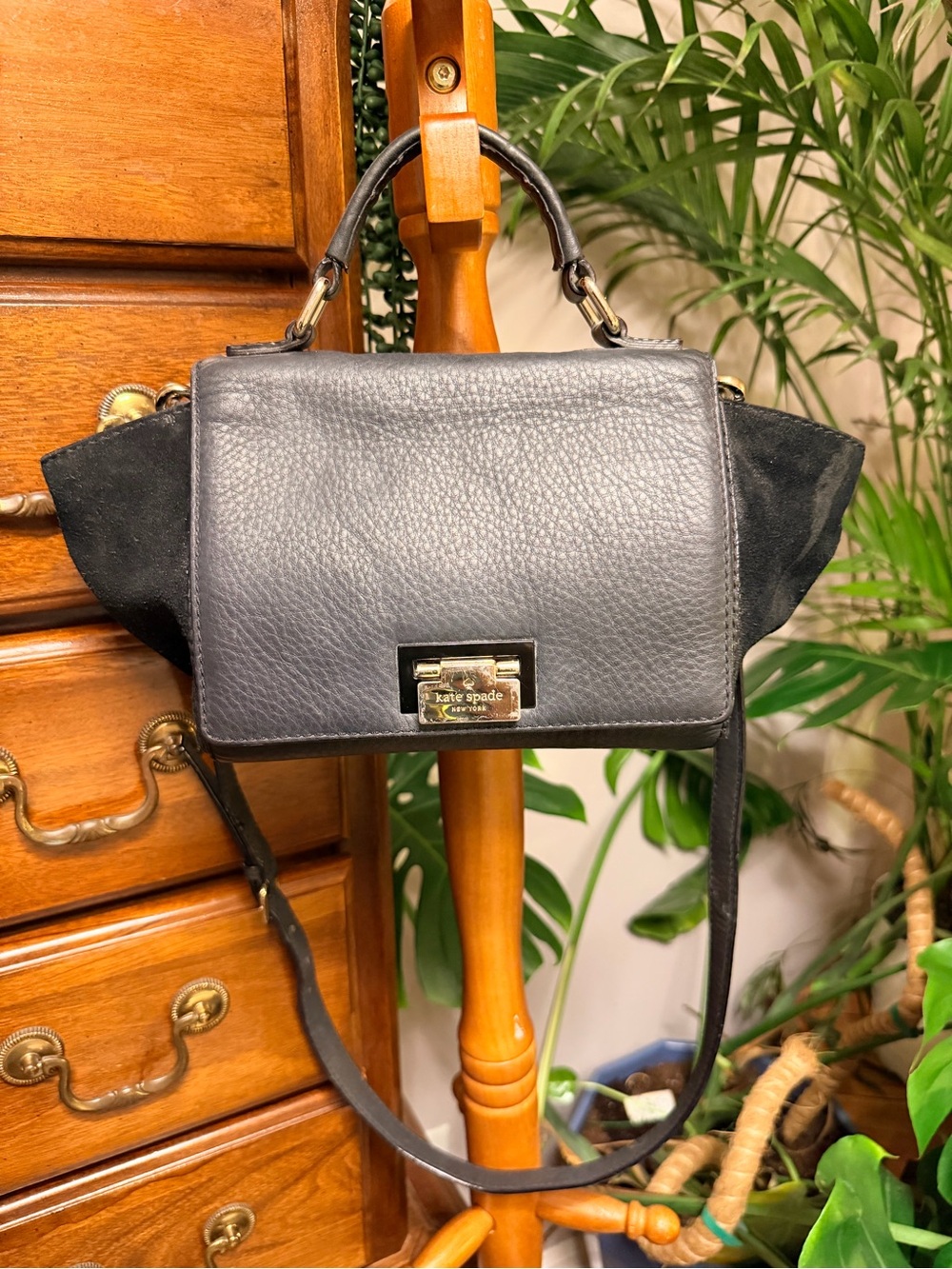 kate spade Magnolia Park Black Leather and Suede Convertible Satchel